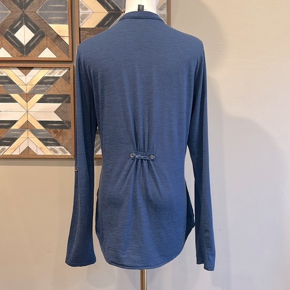 Ibex Merino Wool Long Sleeve V-Neck Top Blue Medium *As-Is* - Picture 5 of 9